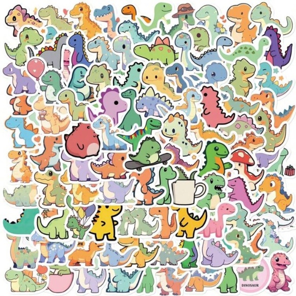 100 multicolored dinosaur vinyl stickers home decor laptop cup water bottle mug - Picture 1 of 9